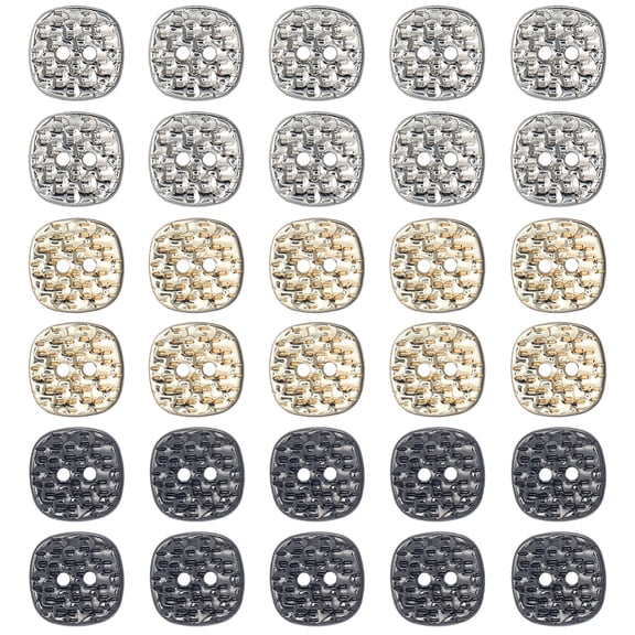 1 Box 30Pcs 3 Colors Metal 2 Hole Button Small Square 0.4 Inch Alloy Replacement Button