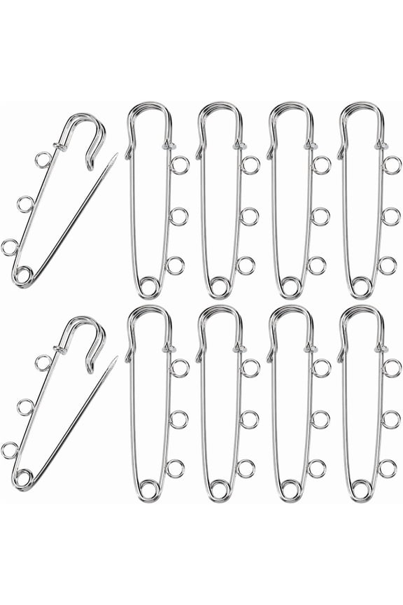 1 Box 30Pcs 3 Hole Safety Pin Silver Kilt Pin Bulk Metal Iron Heavy Duty Fastener Decoration Loops Clasp Brooches Findings for DIY handcrafting