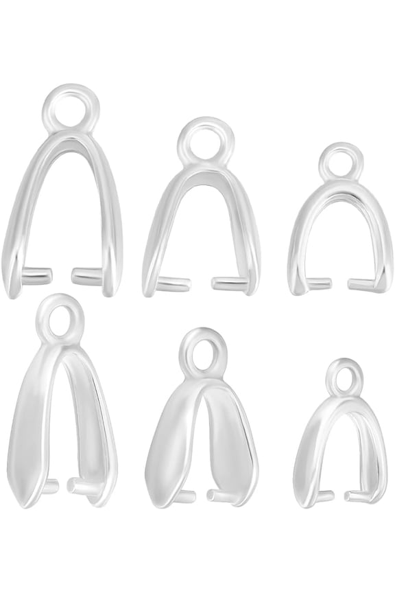 1 Box 30Pcs 3 Sizes 925 Sterling Silver Plated Pendant Pinch Bails Ice Pick Pinch Clip Bail Clasps Connectors Charm for DIY Necklace Jewellery Making for DIY
