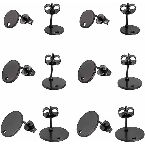 1 Box 30Pcs 3 Sizes Flat Round Earring Posts Stainless Steel Earring Post Ear Stud with Loop Blank Metal Earring Studs Ear Nuts for Earrings Jewelry Making DIY Women Adults Crafts Supplies BlackDIY
