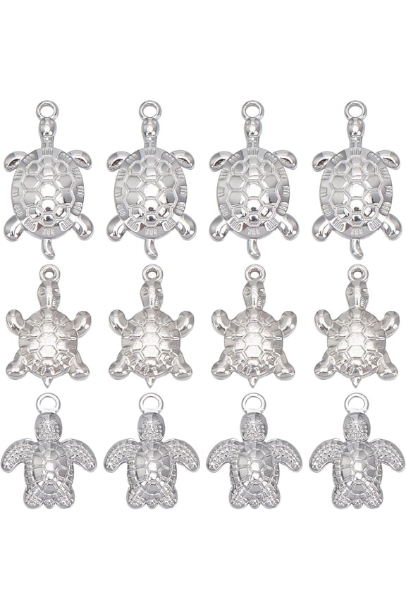 1 Box 30Pcs 3 Style Turtle Charms Turtle Charm Bulk Stainless Steel Animal Charms Tortoise Summmer Hawaii Lucky Charm