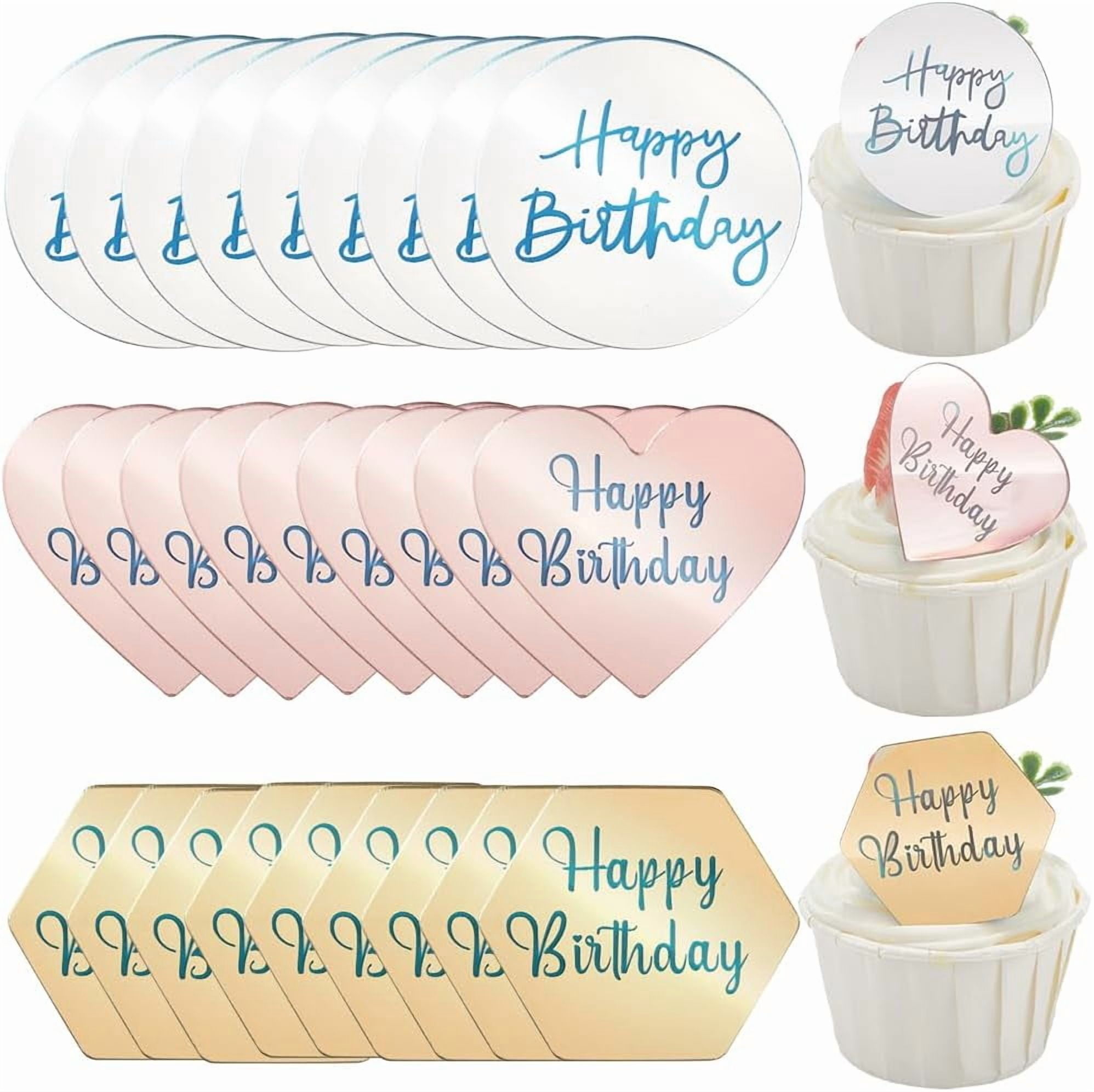 1 Box 30Pcs 3 Styles Happy Birthday Cupcake Toppers Acrylic Mirror Cake ...
