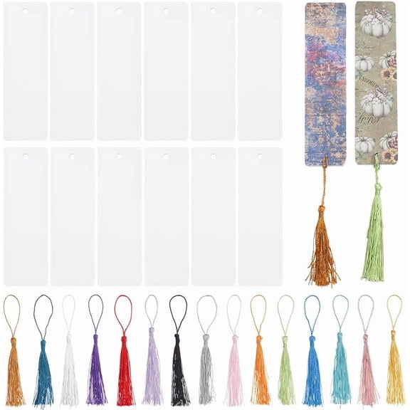 1 Box 30Pcs 4.7x1.5In Sublimation Bookmark Blank Heat Transfer Aluminum Metal Bookmarks Bulk Single Sided Printing Bookmarks with Colorful Tassels for DIY Book Marks Crafts Art Projects