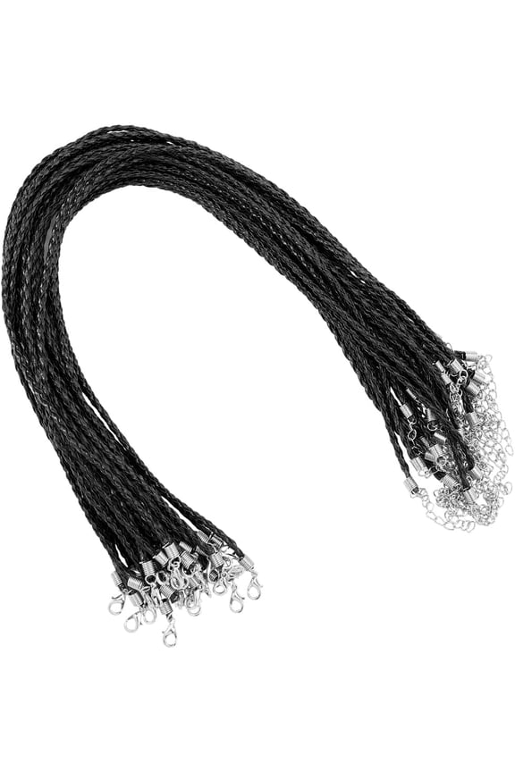 1 Box 30Pcs 43cm/16.9 Inch Necklace Cord Necklace String Cord Black Thin Imitation Leather Rope Chain with Clasp