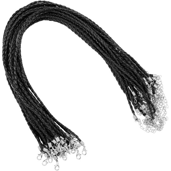 1 Box 30Pcs 43cm/16.9 Inch Necklace Cord Necklace String Cord Black Thin Imitation Leather Rope Chain with Clasp