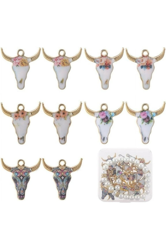 1 Box 30Pcs 5 Colors Bull Charms Gold Bull Charm Bulk Western Cow Head Cattle Animal Enamel Western Charms for Jewelery Making Charms Findings DIY Necklace Earring Adults Craft colorful