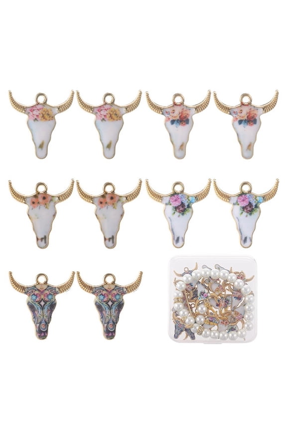 1 Box 30Pcs 5 Colors Bull Charms Gold Bull Charm Bulk Western Cow Head Cattle Animal Enamel Western Charms for Jewelery Making Charms Findings DIY