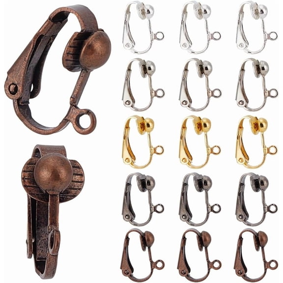 1 Box 30Pcs 5 Colors Clip on Earring Converters Earring Clips with Loops Non Pierced Ears Brass Clip-on Earring Converter Findings for Jewelry Making Supplies DIY Women Dangle Earrings Craft