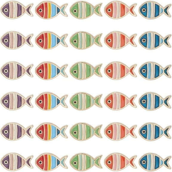 1 Box 30Pcs 5 Colors Enamel Fish Beads Ocean Animal Beads Bulk Alloy Sea Marine Summer Light Gold Colorful Cute Small Loose Spacers for DIY