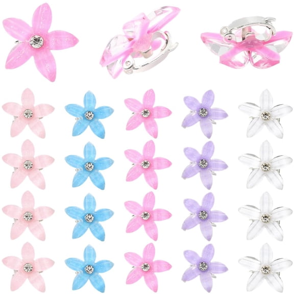 1 Box 30Pcs 5 Colors Flower Hair Clips Cute Hair Clips 5 Petal Flowers Hairpin with Rhinestone Resin Floral Barrettes Pins