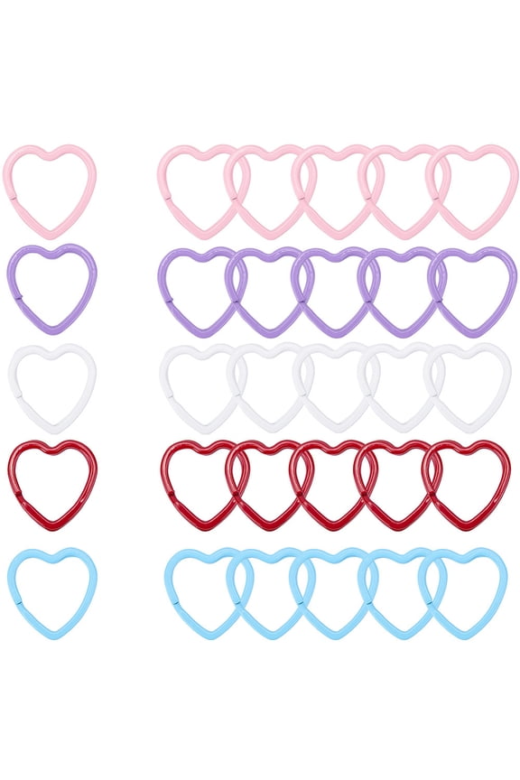1 Box 30Pcs 5 Colors Heart Shaped Keyring Colorful Split Rings Bulk Metal Iron Love Hearts Connectors Keychain Hook Snap Clip Jump RingDIY