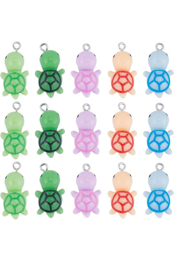 1 Box 30Pcs 5 Colors Turtle Charms Bulk Sea Turtles Charms Mini Cute Resin Ocean Animals Tortoise Summer Beach Charm DIY