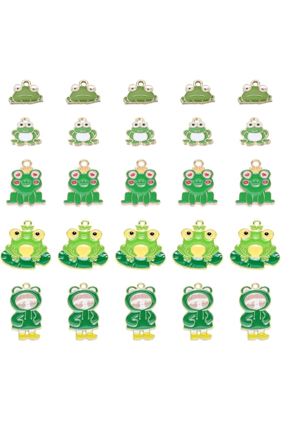 1 Box 30Pcs 5 Style Enamel Frog Charms Metal Animal Dangle Pendants Green Frog Jewelry Charms for DIY Handmade Bracelet Necklace Earring Craft