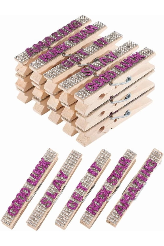 1 Box 30Pcs 5 Styles Pink Cheer Spirit Pins Rhinestone Cheer Pin Cheerleading Glitter Alphabet Clothespins Team Competition Clips Accessories for Clothes Backpacks Sports Gifts Party Favors Colorful