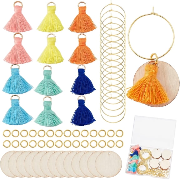 1 Box 30Pcs 6 Colors Wooden Wine Glass Charms Tassel Drink Charm Golden Glass Rings Tags Identifier Glasses Wood DIY Drinks Marker Tag Decorations Party Favors Mixed Color