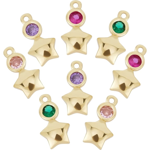 1 Box 30Pcs 6 Colors Zirconia Star Charms 18K Gold Plated Pentagram Celestial Pendants Charms 10x5.5x2mm