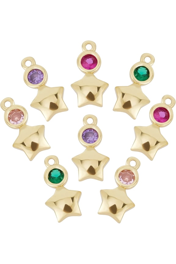 1 Box 30Pcs 6 Colors Zirconia Star Charms 18K Gold Plated Pentagram Celestial Pendants Charms 10x5.5x2mm