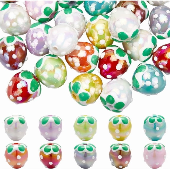 1 Box 30Pcs Acrylic Pen Beads Strawberry Beads Random Color Cute Fruits Rainbow Iridescent Opaque Beadable Pen Spacers