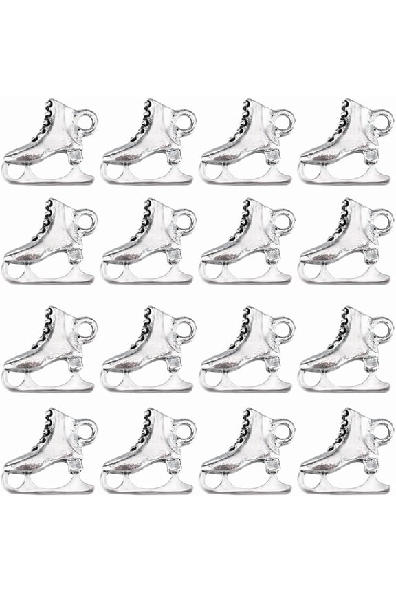 1 Box 30Pcs Alloy 3D Ice Skate Charms Bulk Skating Charm Tibetan Alloy Silver Vintage Antique Sports Shoes Skates Charms
