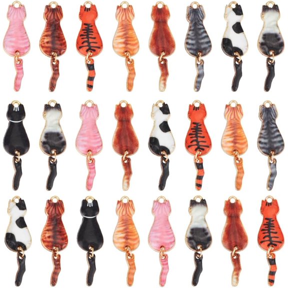 1 Box 30Pcs Alloy Cat Charm Black Cat Charms Bulk Metal Cute Animal Flat Back House Pet White Black Charm