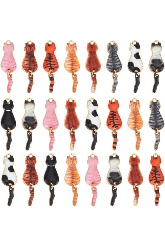 1 Box 30Pcs Alloy Cat Charm Black Cat Charms Bulk Metal Cute Animal Flat Back House Pet White Black Charm