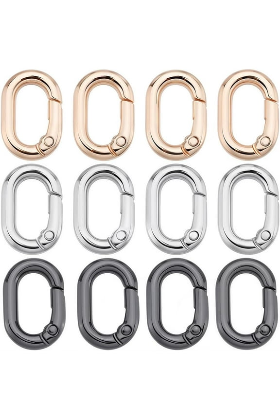 1 Box 30Pcs Alloy Oval Key Ring Spring Gate Rings Metal Gold Silver Black Carabiner Buckle Clip Clasps Purse Trigger Snap Hook Gate Key O Ring DIY