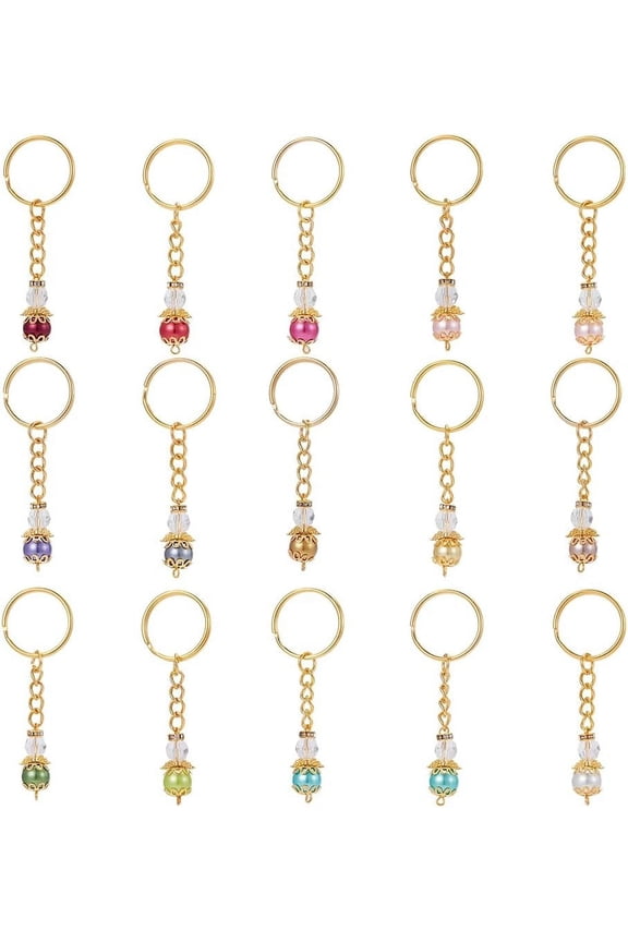 1 Box 30Pcs Angel Keychains Angel Pearl Beads Keychain Pendants Glass Beaded Angel Flower Baptism Favor Charms Angel Charm Keychain Key Ring for Wedding Party Gift Backpack Bag Hanging Decor