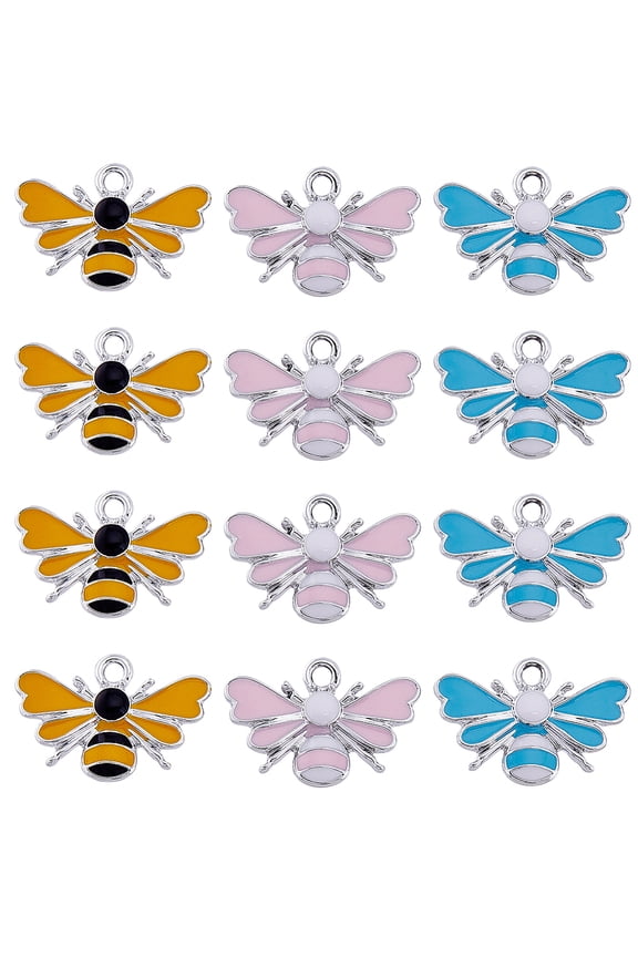 1 Box 30Pcs Bee Charms Bee Charm Bulk Insect Charms Honeybee Charms Honey Bee Charm Bee Enamel Charm Silver Spring Charms for Jewelry Making Charms