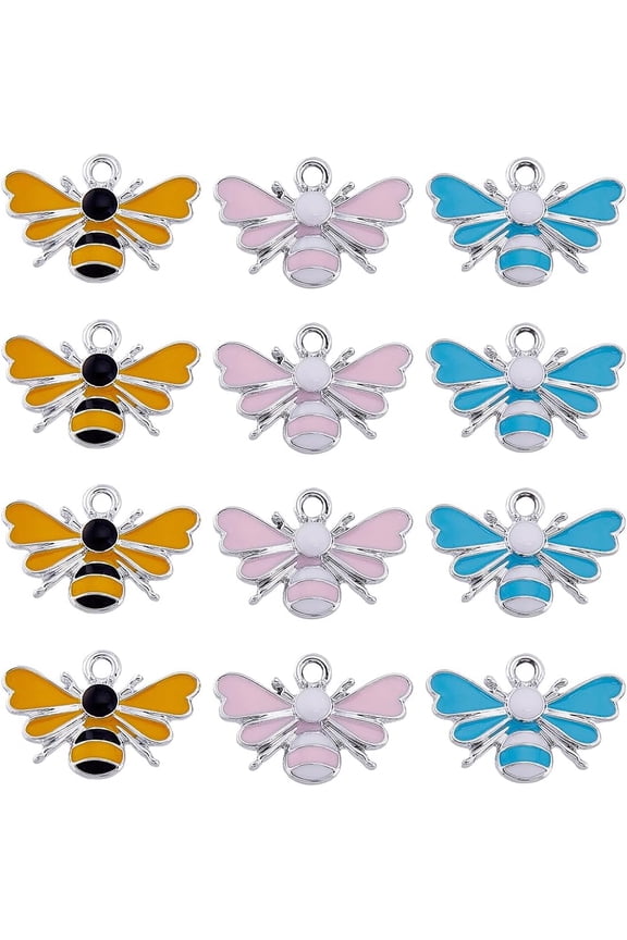1 Box 30Pcs Bee Charms Bee Charm Bulk Insect Charms Honeybee Charms Honey Bee Charm Bee Enamel Charm Silver Spring Charms