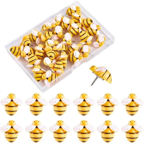 1 Box 30Pcs Bees Pushpins Bee Thumbtacks Bulk Cute Resin Funny Spring Insect Cork Board Fasten Tack Decorative Pushpins for Bulletin Gold