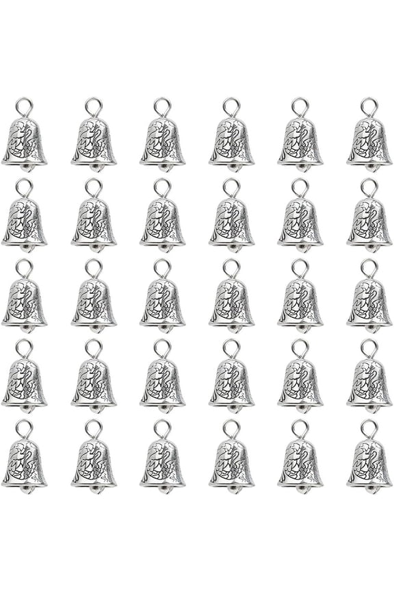 1 Box 30Pcs Bells Charms Small Silver Bell Charm Alloy Tibetan Ancient Christmas Tree Holidays Charms for Jewelry Making Charms Women DIY Earring Bracelet Wedding