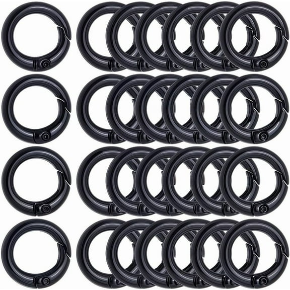 1 Box 30Pcs Black Spring O Rings 20mm Round Carabiner Clip Snap Metal Trigger Key Ring Clips Zinc Alloy Gate O Rings Buckles for DIY Making