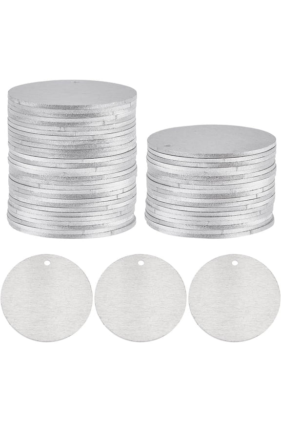 1 Box 30Pcs Blank Silver Tags Round Engraving Blanks 1.18inch Metal Platinum Aluminum Charm Rectangle Connector Links Engraved Stamping Tag for DIY Jewelry Making Necklace Charms DIY Findings