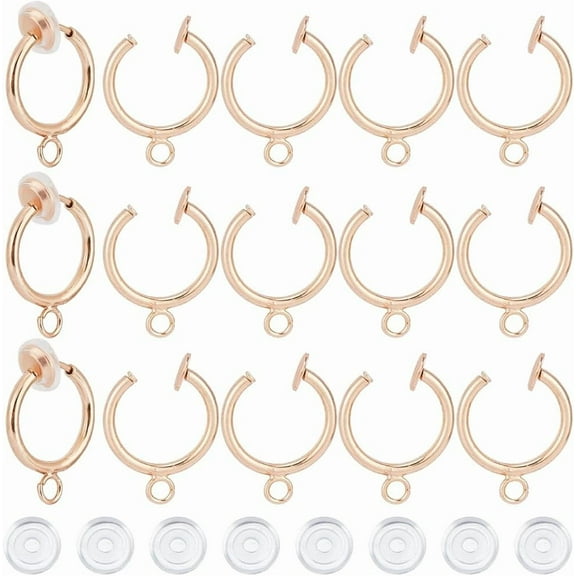 1 Box 30Pcs Brass Clip on Earrings Gold Earring Converter Kit Hoop Components with Silicone Pads and Loops Round Non Pierced Clips