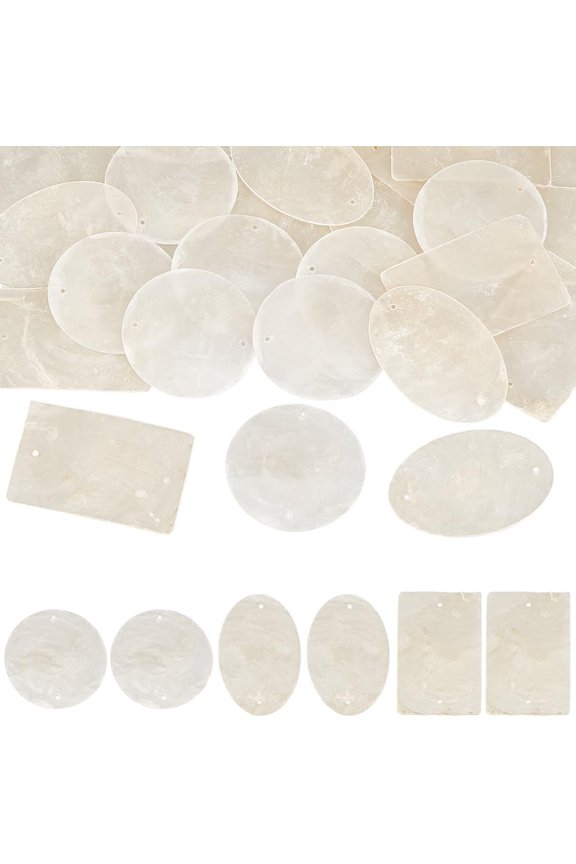 1 Box 30Pcs Capiz Shell Charms Seashell Charm Natural Sea Shells Rectangular Flat Round Hawaii Ocean Beach Connector Charm for DIY Jewelry Making Charms DIY Crafts Findings