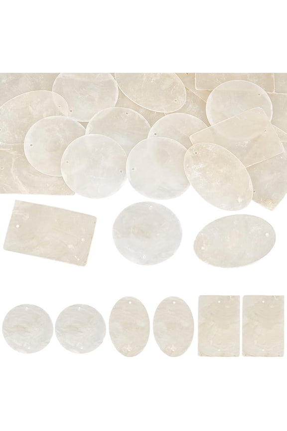 1 Box 30Pcs Capiz Shell Charms Seashell Charm Natural Sea Shells Rectangular Flat Round Hawaii Ocean Beach Connector Charm for Jewelry Making Charms DIY Crafts Findings Colorful