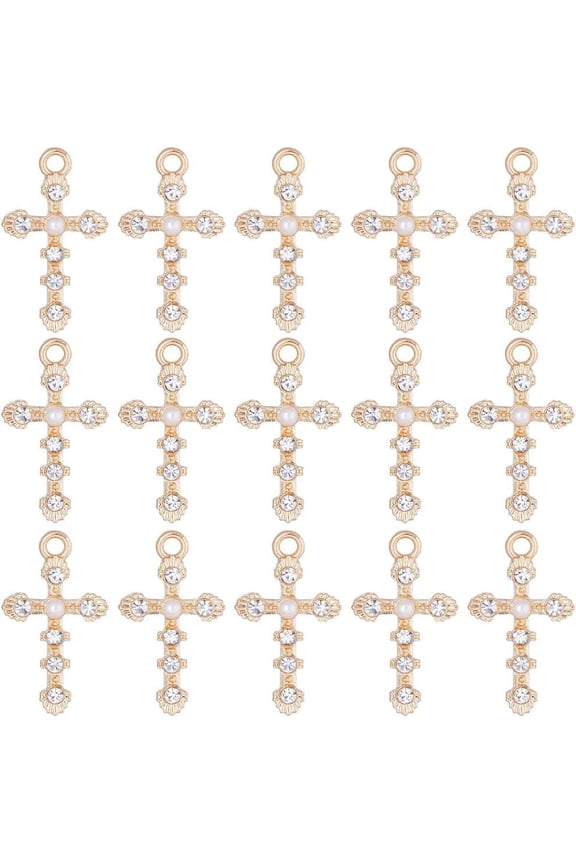 1 Box 30Pcs Charms Baroque Style Rhinestone Charm Imitation Pearl Beads Easter Crosses Crucifix Charms