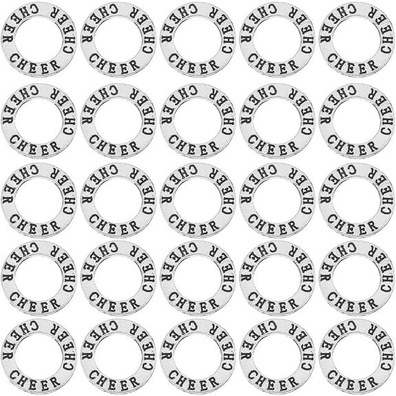 1 Box 30Pcs Circle Charms Silver Engraved Charms Round Lettering Cheer Stamped Alloy Metal Letter Connector Charms for Jewelry Making Charms Accessory DIY Birthday Cheering Gifts Women DIY