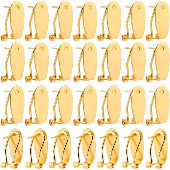1 Box 30Pcs Clip Earring Post Fingernail Earring Post Backs Gold Brass French Hoop Studs Earring Blank with Flat Pad Posts Findings