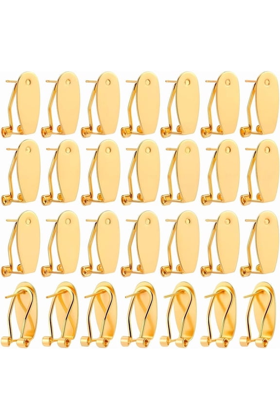 1 Box 30Pcs Clip Earring Post Fingernail Earring Post Backs Gold Brass French Hoop Studs Earring Blank with Flat Pad Posts Findings