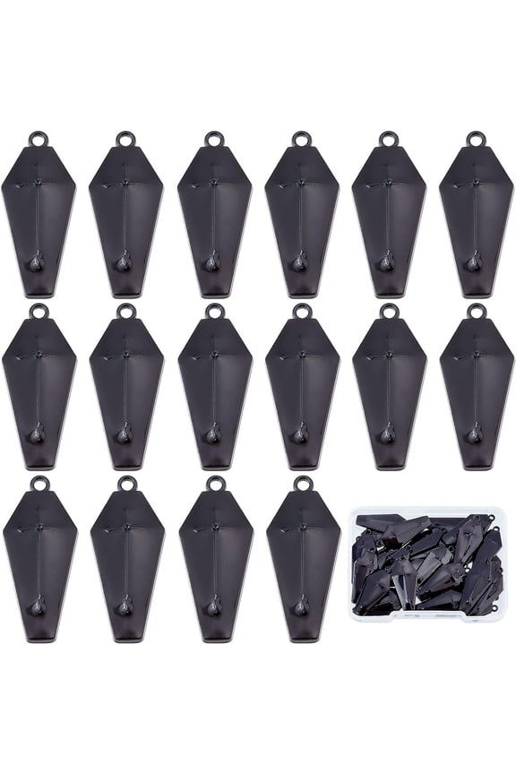 1 Box 30Pcs Coffin Charms Gothic Style Enamel Coffin Pendants Crafting Dangle Charm Hang Ornament Pendants For Jewelry Making Charms Party DecorationBlack