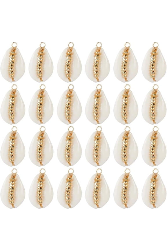 1 Box 30Pcs Cowrie Shell Charms Seashell Bead Charm Gold Bulk Natural Summer Style Sea Ocean Beach Elliptic Cute Conch Charm