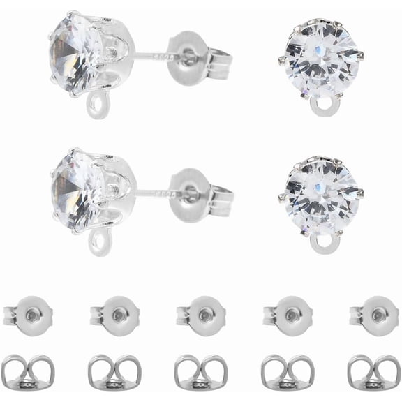 1 Box 30Pcs Cubic Zirconia Earring Findings with 925 Sterling Silver Pins Rhinestone Diamond Earring Stud with Loop for Jewelry Making DIY Metal Platinum