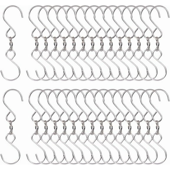 1 Box 30Pcs Dual Swivel Hook Swivel Hanging Clip Spinning 360 Degree Rotating Stainless Steel Silver Windsock Spinner Holders Clips for Hanging Plant Indoor Outdoor Wind Chimes Party