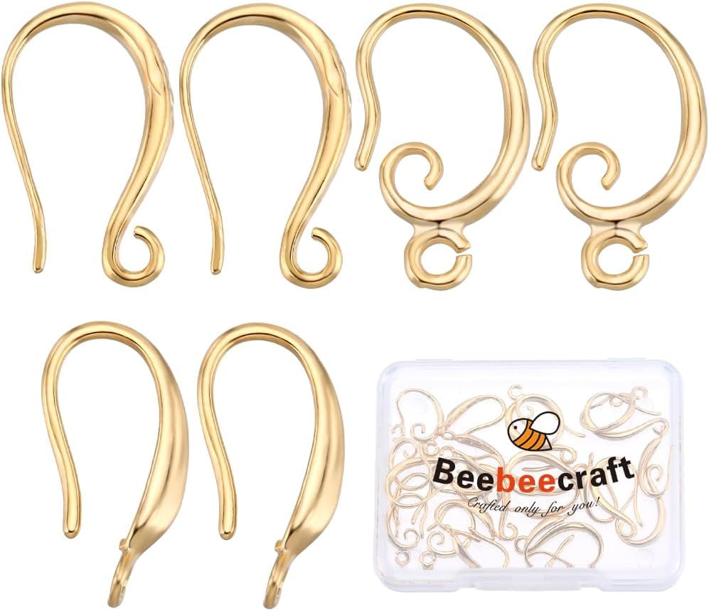 Box 30Pcs Earring Hooks 24K Gold Plated Brass Style French