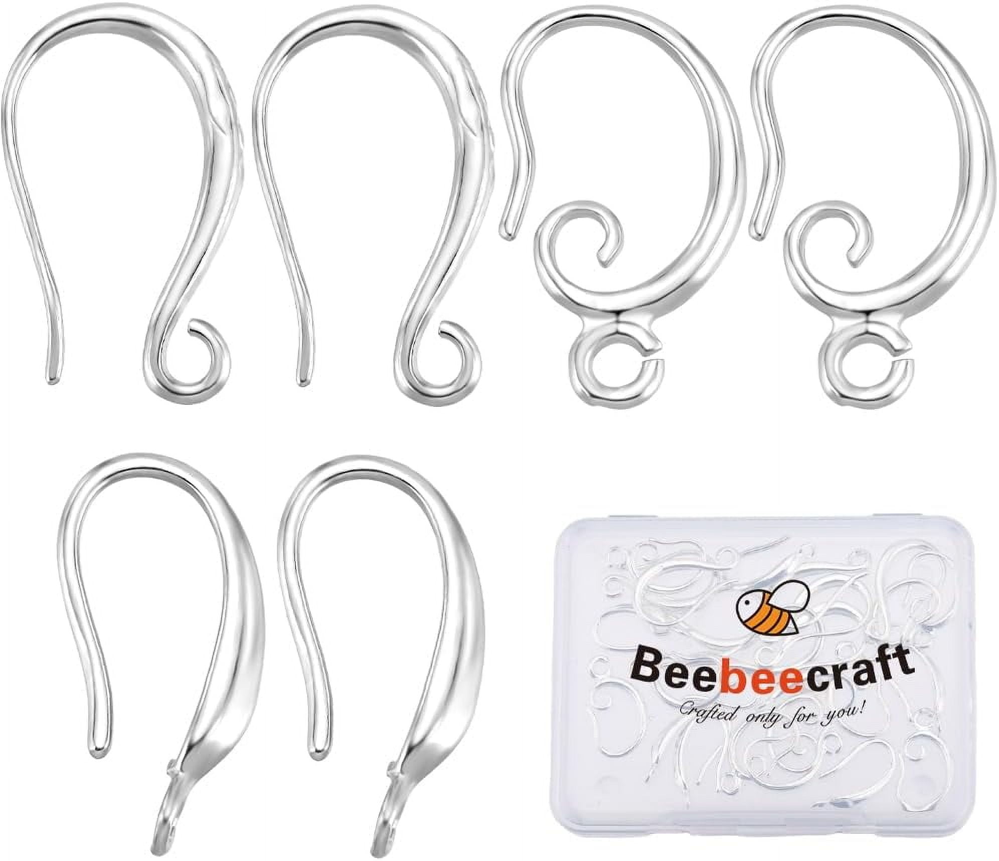 1 Box 30Pcs Earring Hooks Sterling Silver 3 Style French Earring Hooks with 1.5/2mm Hole Loop Dangle Fish Hook for Earrings Jewelry Making