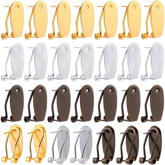 1 Box 30Pcs Earring Post Clips Fingernail Earring Posts Bulk French Gold Silver Brass Stud with Flat Pad Post Findings for Jewelry Making Supplies DIY Diamond Resin Earrings colorful DIY