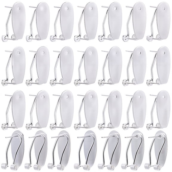 1 Box 30Pcs Earring Post Clips fingernail Earring Posts French Brass Silver Stud Earring Blank with Flat Pad Posts Findings for DIY