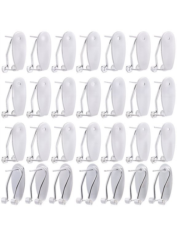 1 Box 30Pcs Earring Post Clips fingernail Earring Posts French Brass Silver Stud Earring Blank with Flat Pad Posts Findings for DIY