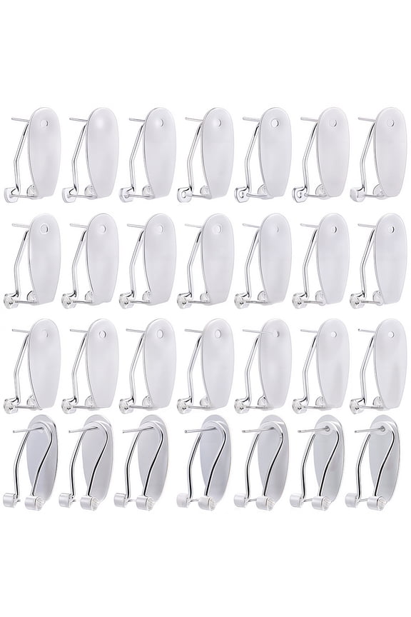 1 Box 30Pcs Earring Post Clips fingernail Earring Posts French Brass Silver Stud Earring Blank with Flat Pad Posts Findings for DIY